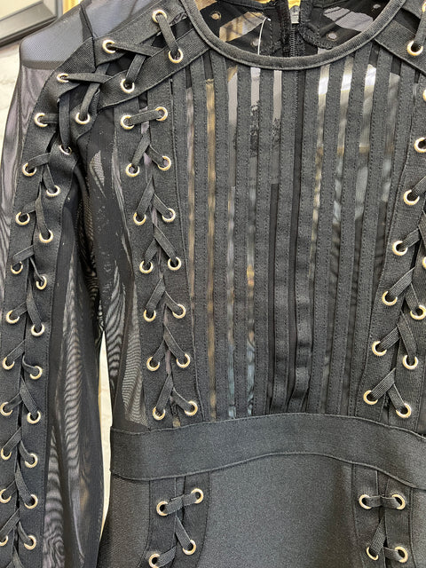 BLACK LACE UP BANDAGE DRESS