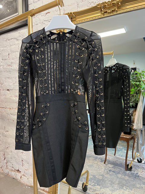 BLACK LACE UP BANDAGE DRESS