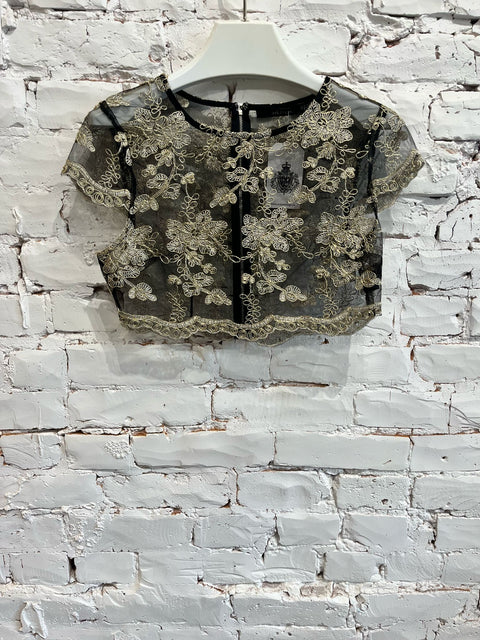METALLIC LACE CROP TOP