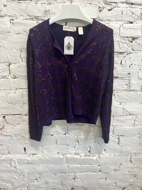 PURPLE SEQUIN KINT CARDIGAN