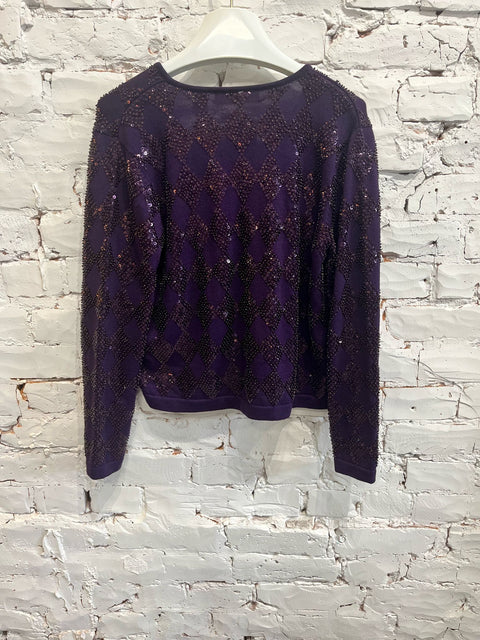 PURPLE SEQUIN KINT CARDIGAN
