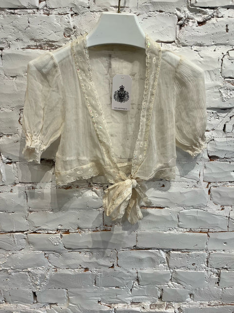 IVORY BEADED SILK CHIFFON CROP TOP