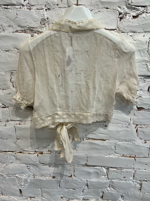 IVORY BEADED SILK CHIFFON CROP TOP