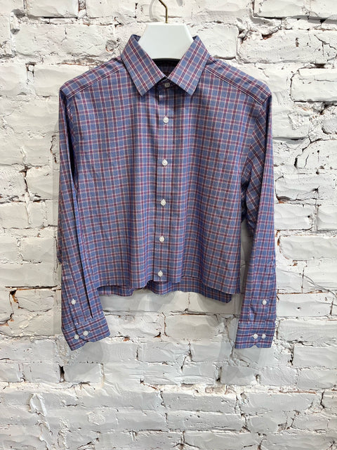 PURPLE PLAID BOTTON UP CROP SHIRT