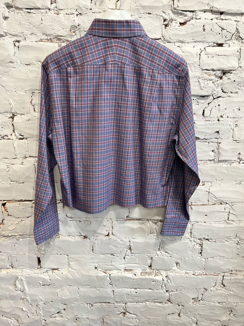 PURPLE PLAID BOTTON UP CROP SHIRT
