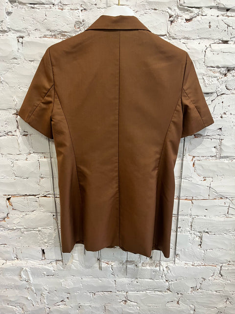 BROWN SHORT SLEEVE BLAZER WITH RHINESTONE